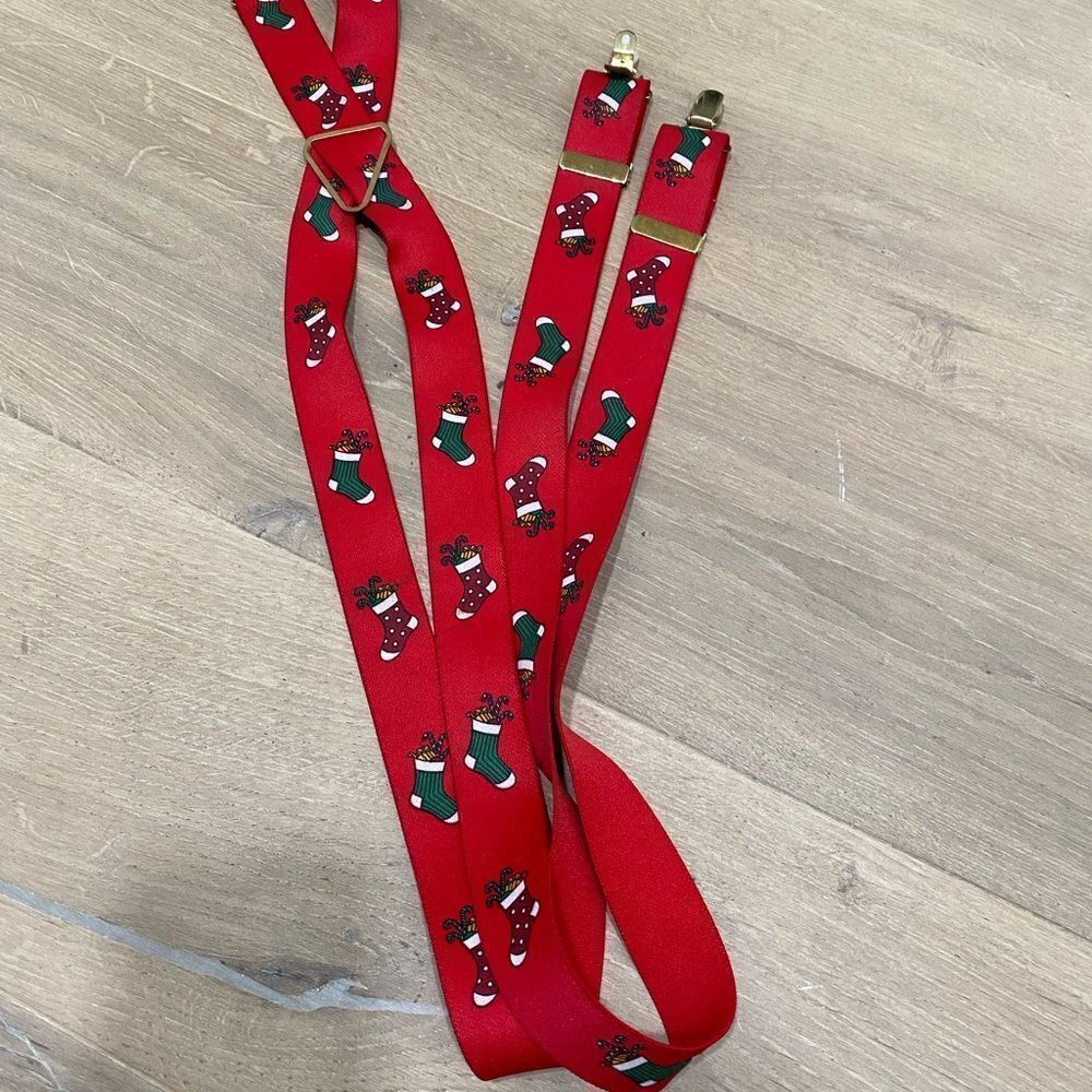 New John Henry made in Germany red stocking print holiday suspenders braces